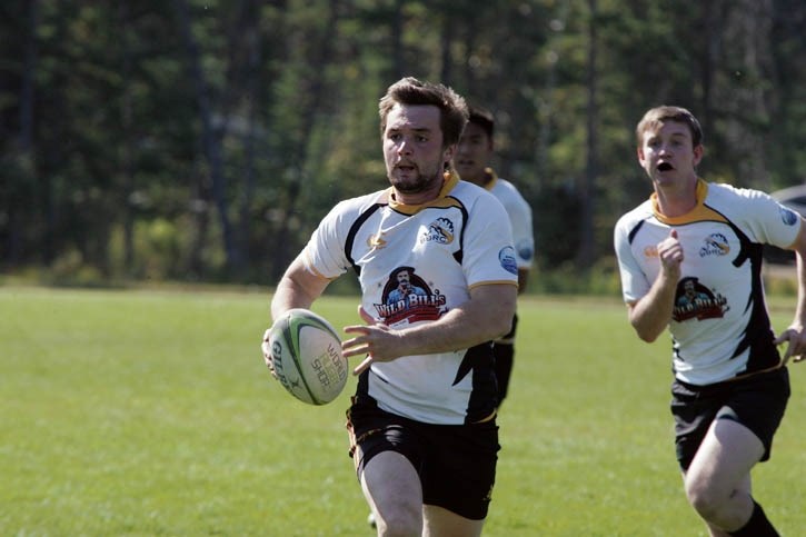 Joe Newman shows a turn of speed during Saturday’s (Sept. 12) rugby matchup between the Banff Bears and the Calgary Irish. Banff won the match 56-15 to advance to the second