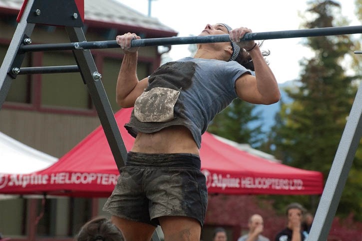 Kim Purdy powers through her chinup challenge at the Rocky Mountain Crusher.