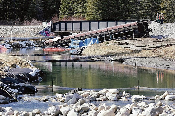 The site of the Forty Mile Creek train derailment in Banff.