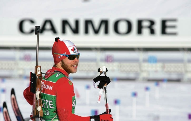 Canmore’s Macx Davies prepares on his home range at the Canmore Nordic Centre Tuesday morning (Feb. 2).