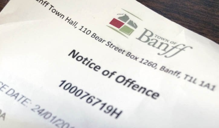 A Town of Banff notice of offence for a parking violation.