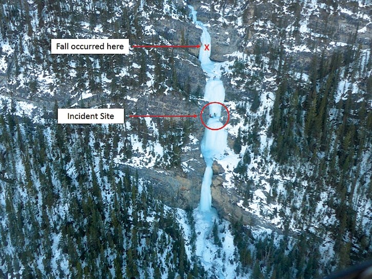 The site of a Canmore climber’s 30-metre fall.