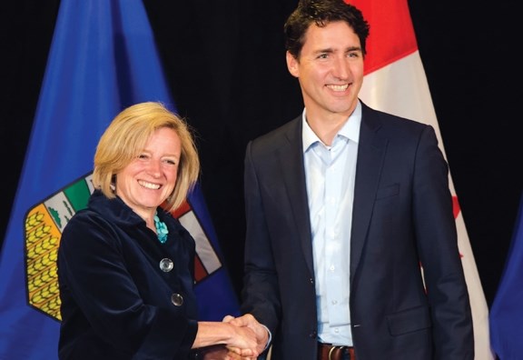Alberta Premier Rachel Notley and Prime Minister Justin Trudeau in Kananaskis Country on Sunday night (April 24).