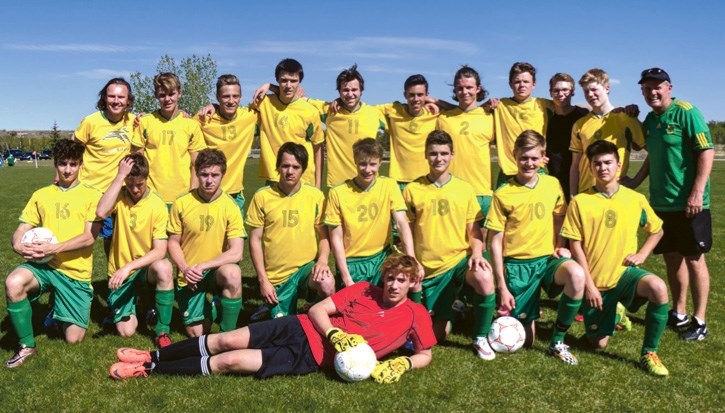 The 2016 CCHS Crusaders boys soccer team cruised to a 7-2 victory in the season opener against Holy Trinity Academy in Okotoks, Monday (May 2). Ty Godfrey and Malcolm Rogers