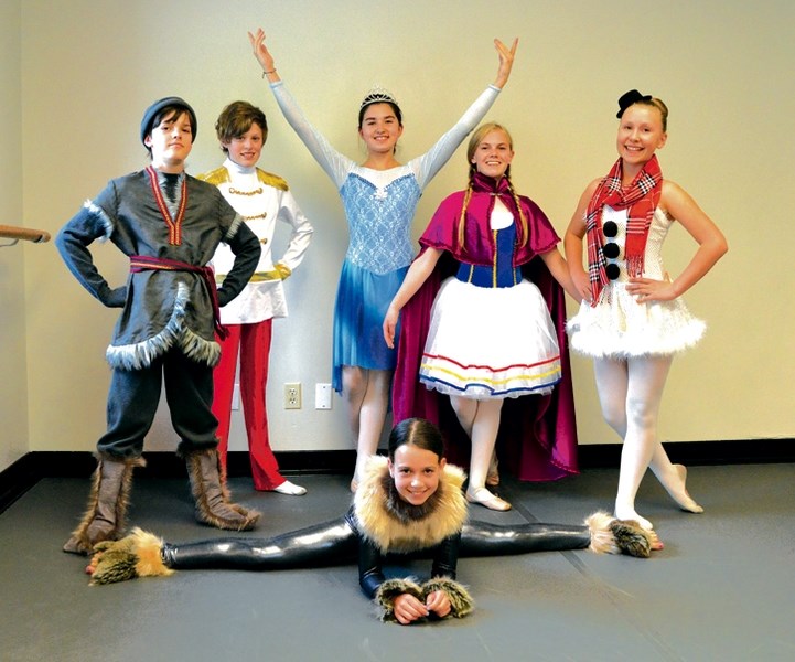Canmore Dance Corps performers as The Snow Queen cast members. Ready for the weekend’s big shows are Diego Bittner, left, Tanner Pellerin, Brooke Rapaich, Brodie Moldenhauer, 