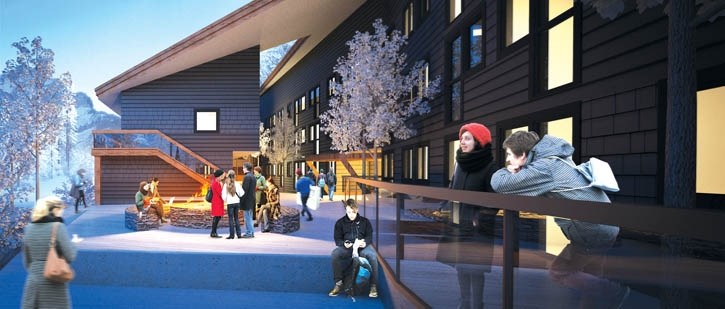 An artist’s rendering of the plaza area in front of the proposed affordable housing development on Deer Lane in Banff.
