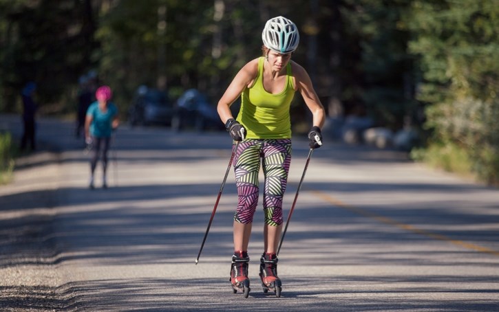 Biathlete Julia Ransom hammers up Mount Norquay Road as part of Biathlon Canada’s Testival double pole test Monday (Sept. 5).