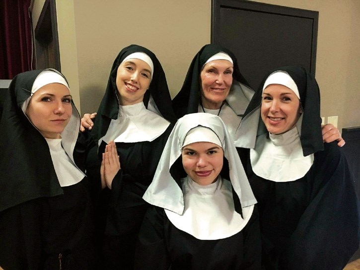 The Little Sisters of Hoboken, from left, Candise McMullin, Jessica Summers, Emma Schneider, Deb Nettesheim and Erin Walsh in habit and ready for the Canmore Miners Union