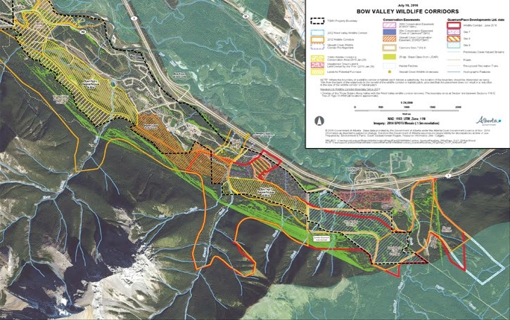 Alberta Environment and Parks map of wildlife corridors on the northside of the Bow Valley in Canmore, including the proposed Smith Creek corridor currently under
