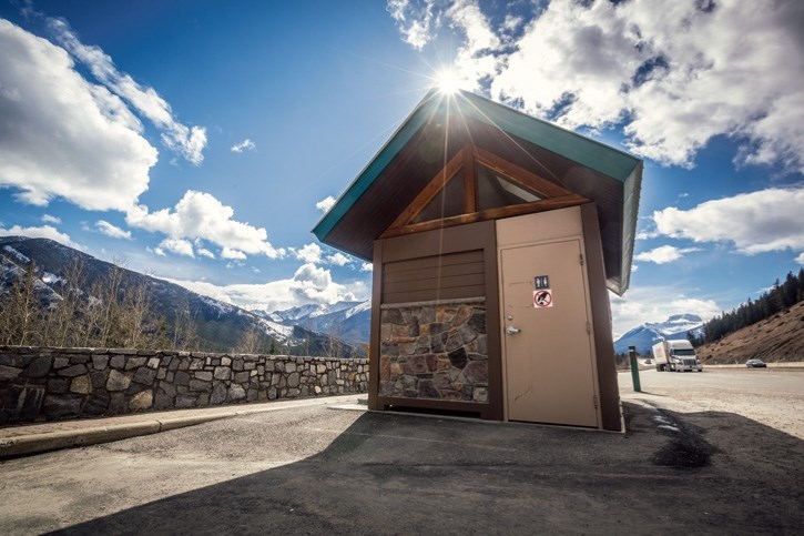 Three abandoned female cubs were discovered just before midnight on April 1 when a passing motorist went to use this washroom at a viewpoint overlooking Vermilion Lakes just
