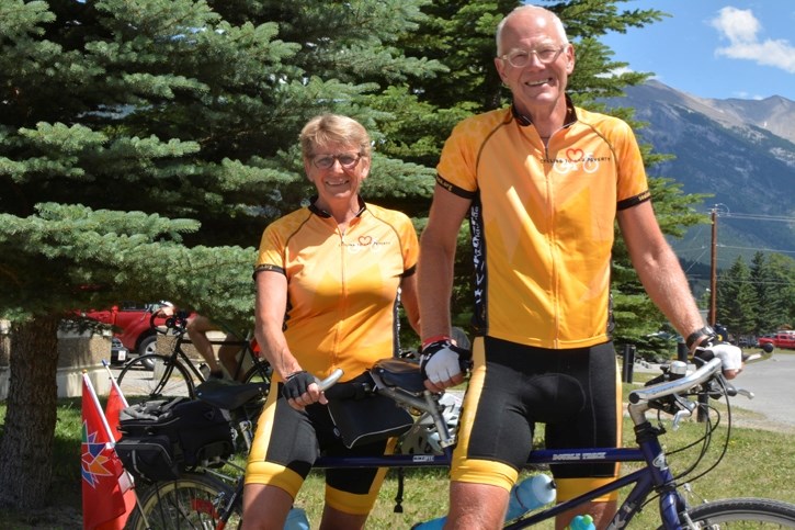 Marja, left, and Peter Slofstra pictured here with Big Blue, their Trek T100 tandem bicycle, are riding from Vancouver to Halifax this summer in support of the Sea to Sea
