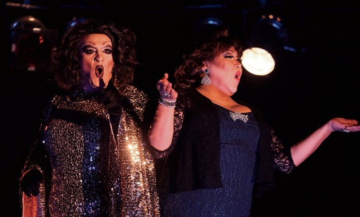 Shauna Starr, left, and Argintina Hailey perform a duet during the Morley Pride at the Stoney Nakoda Resort and Casino in 2016.