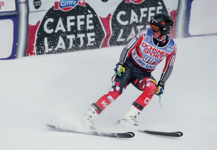 Broderick Thompson completes his FIS world cup mens downhill race at the Lake Louise Ski Resort in Banff National Park on Saturday (Nov. 25).