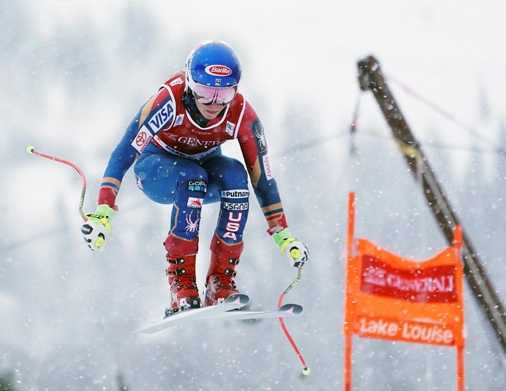 American Mikaela Shiffrin catches air en route to the first world cup downhill race of her career, Dec. 2 at Lake Louise.