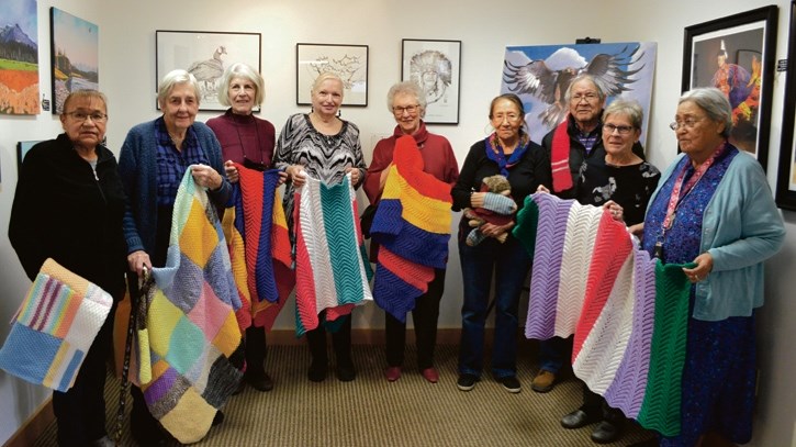 On Saturday (Dec. 9) at Lifeways art gallery in Canmore, Stoney Nakoda Elders Joan Hunter, Yvonne Holloway, Pauline Twoyoungmen, JR Twoyoungmen and Patsy Ryder (not pictured) 