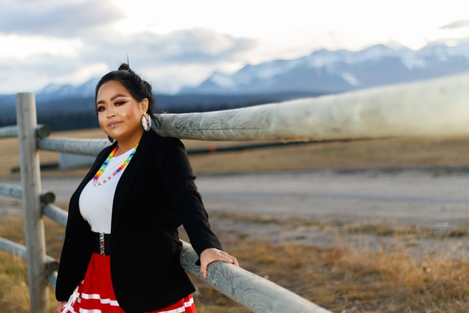Eagle's Nest Family Shelter community prevention worker Shaunna Pierro-Hunter attends the Eagle's Nest Round Dance in the Rockies Honouring MMIWG on Saturday (Oct. 19) at Chief Goodstoney Rodeo Centre. CHELSEA KEMP RMO PHOTO