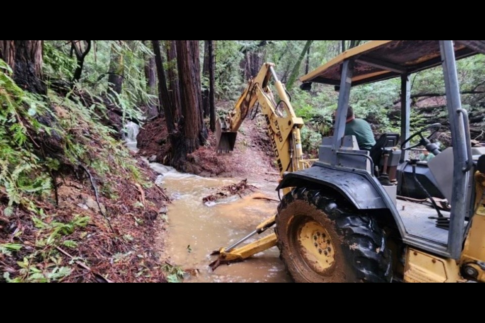 A washed out trail at Huddart Park.