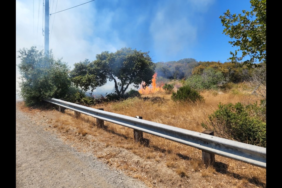 Fire inside the Robertson Way entrance of Edgewood Park on June 21, 2022. 