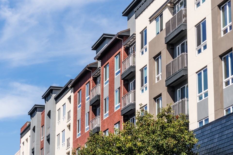 Exterior view of modern apartment building offering rental units in San Francisco Bay Area