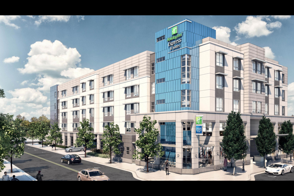 A rendering of the proposed Holiday Inn Express & Suites at the corner of Beech Street and Broadway