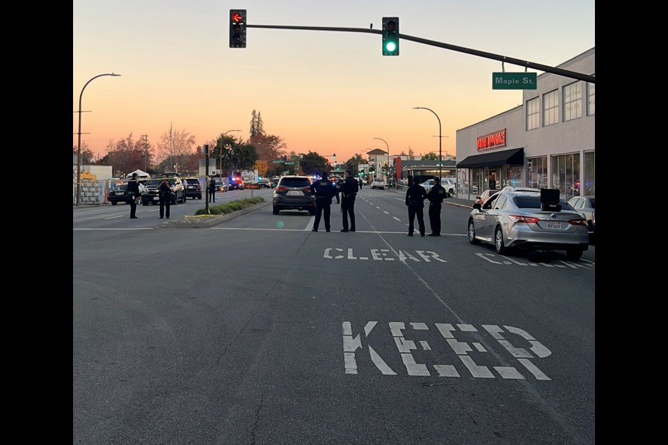 Police close down a part of El Camino Real on Tuesday, Nov. 15, 2022 after a shooting involving a man. 