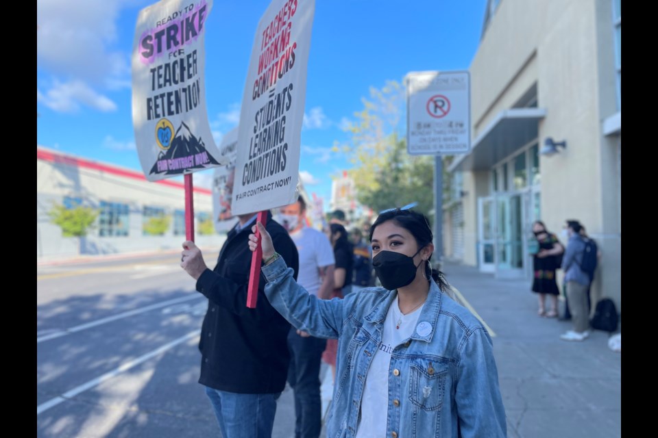 Unite Summit union president Janine Peñafort during Tuesday morning's teacher walk-in