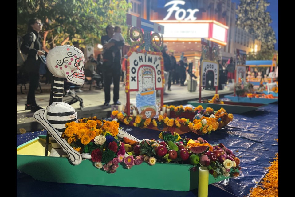 Ofrendas line Broadway at Redwood City's Día de los Muertos celebration on Nov. 6, 2022