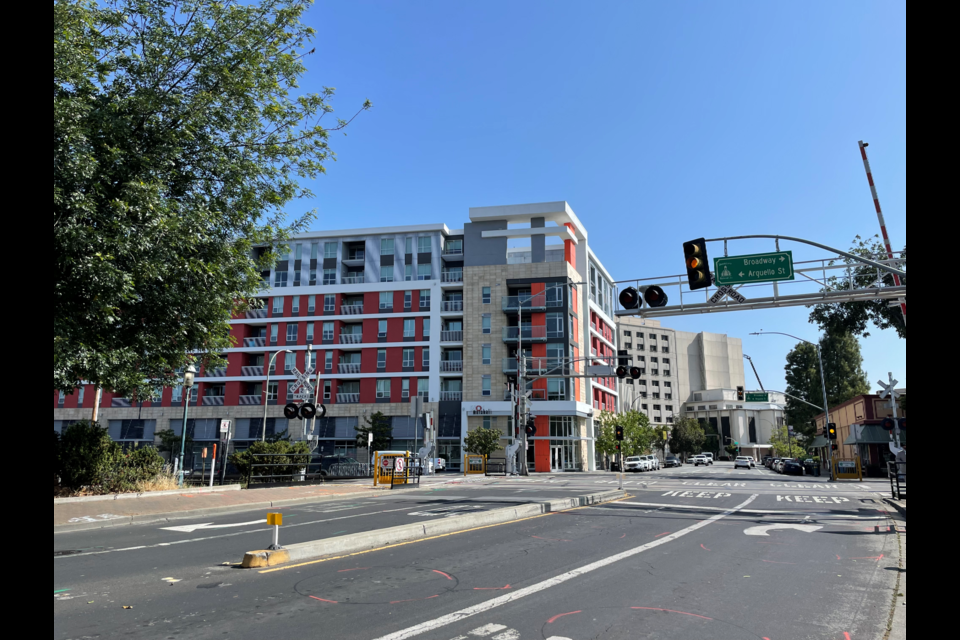 Caltrain crossing in downtown Redwood City