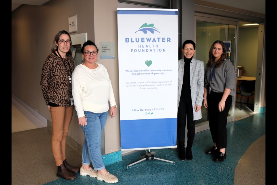 Bluewater Health is teaming up with the
Sexual Assault Survivors’ Centre of Sarnia-Lambton to host a family-friendly fundraiser on
Sunday March 3. From left to right: Bluewater Health’s director of emergency services and care
transitions Carrie Gavigan, Bluewater Health sexual assault coordinator Leslie Lapier, Bluewater
Health Foundation executive director Kathy Alexander and Bluewater Health communications
advisor Melissa Schilz.
Carl Hnatyshyn/Sarnia Journal