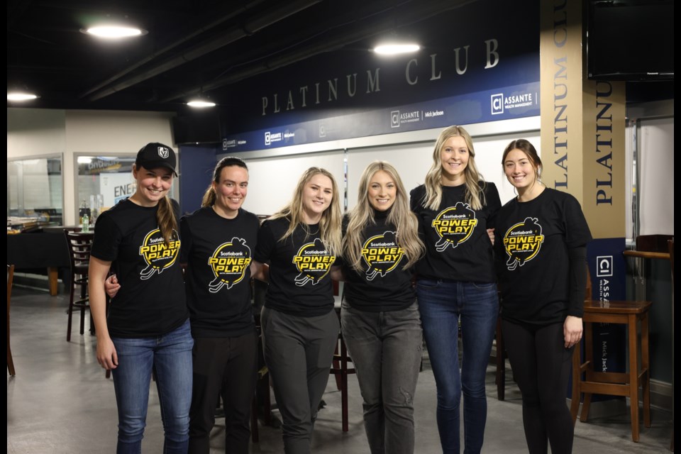  The second annual Girls Power Play event hosted by the Sarnia Sting’s Jennifer Love and Scotiabank was held this week. On hand to give their expertise about working in Women’s Hockey were: Cait Stiles (goalie coach, University of Windsor Women’s Hockey); Amy Maitre (assistant coach, University of Windsor Women’s Hockey); Jennifer Love (athletic therapist, Sarnia Sting); Lyndsie Baxter (manager, digital content and community for the Sting); Nicole Bennett (Sarnia Sting retail & customer service supervisor); and Val Gotelaer (coordinator, group sales and experience).