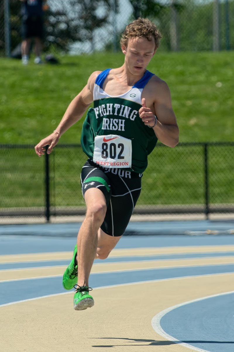 Joey Eddleston of St Patrick’s finished third in the senior boys 200 metre race with a time of 22.73 seconds.   Bruce Smith Photo