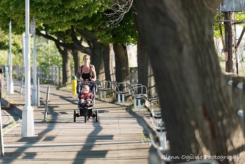 Casandra Cuthbert jogs along the Front Street boardwalk with her two-year-old son, Bo. She uses the boardwalk while exercising and enjoys the view atmosphere.
