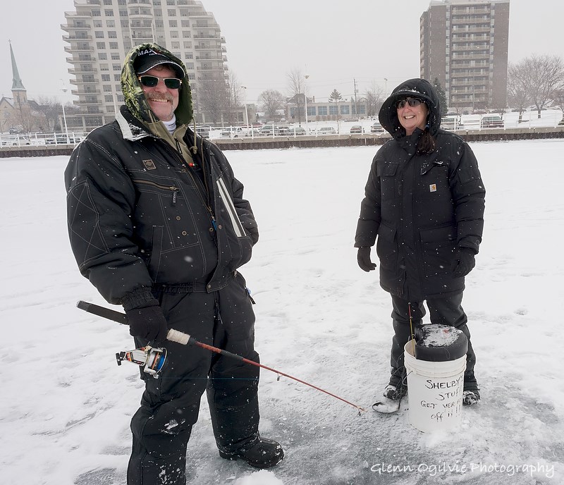 Brian Sereres and Shelby Sim grew up ice fishing in places with colder climates than Sarnia Bay. Glenn Ogilvie