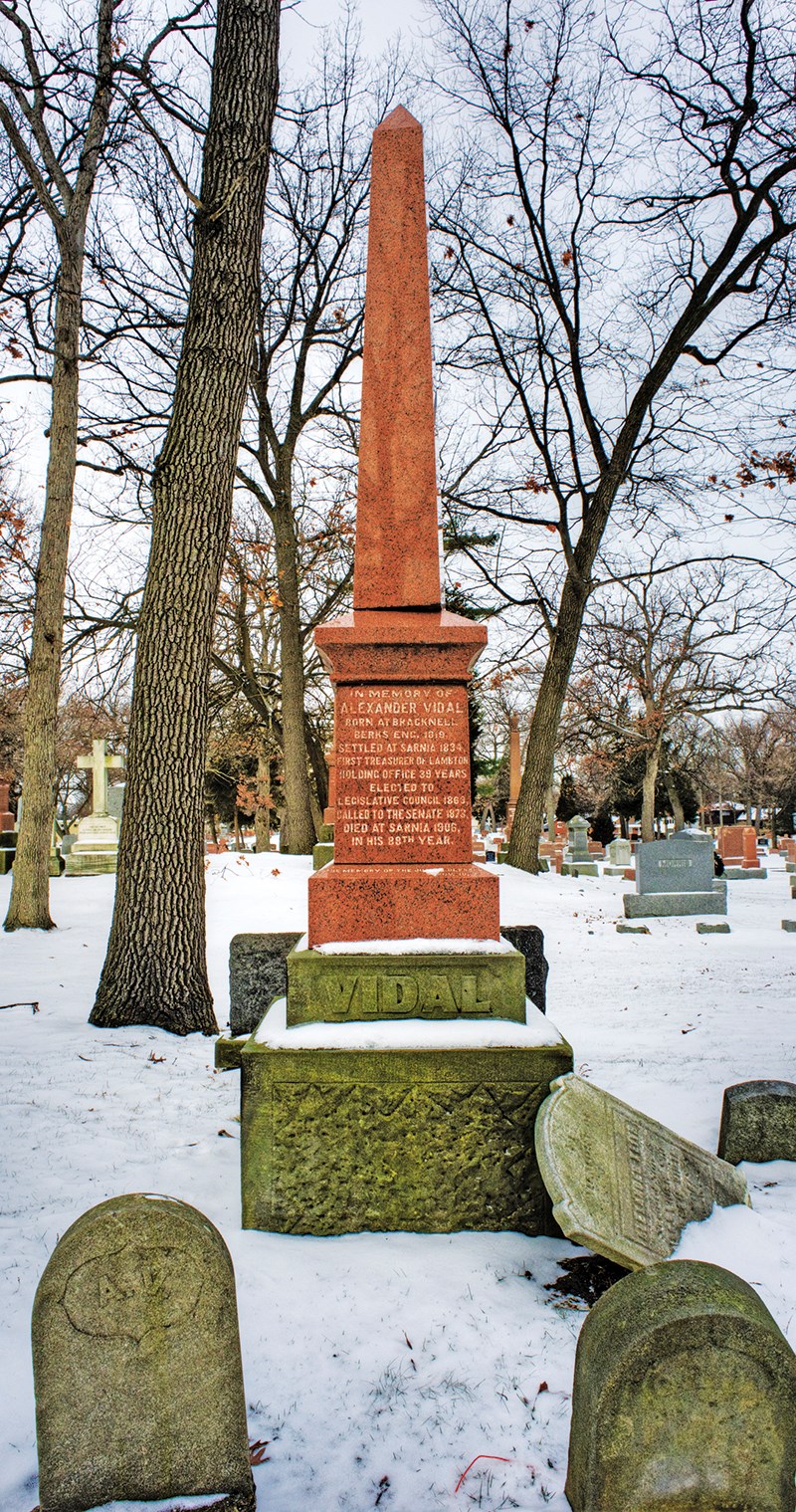 The grave of Alexander Vidal, who arrived in Sarnia in 1834 and became a politician and Canadian senator. Glenn Ogilvie