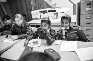From left: Leading Air Cadet Oscar Malik, Cadet Layla Hamelin, Leading Air Cadet Madhumitha Parthiban and Leading Air Cadet Ameena Nazeer listen to a presentation during a class session.