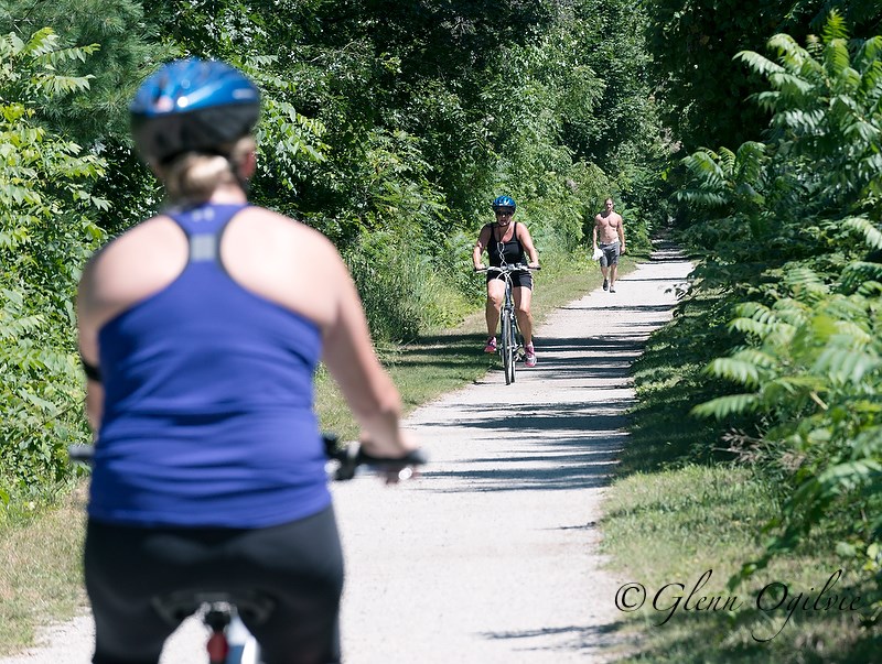 Liz Rice, centre rides along the Howard Watson Trail