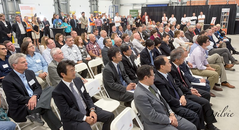 Plant staff joined dozens of business and political leaders at the grand opening of Bioamber Sarnia on Aug. 6, 2015 on Vidal Street. In the foreground are representatives of Mitsui & Co., Ltd., which owns 30% of the company and its manufacturing facility. Glenn Ogilvie 