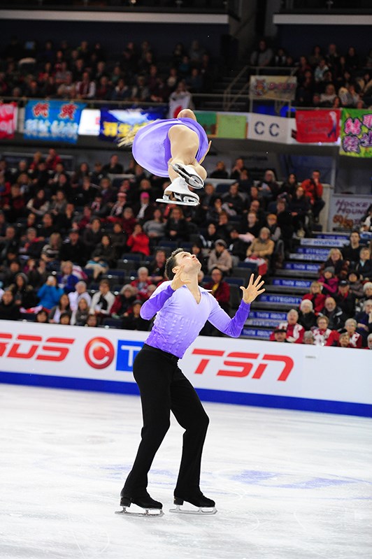 Michael Marinaro, of Point Edward, and pairs partner Kirsten Moore-Towers are seen competing in the free program at the 2015 Skate Canada International in Lethbridge, Alberta, where they won the bronze medal in October. Copyright Skate Canada/Stephan Potopnyk