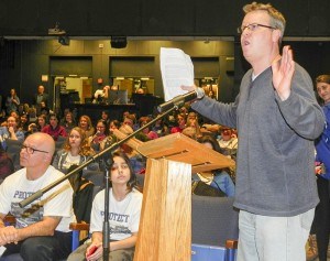 Chris Burley was among hundreds of frustrated parents, teachers and students who urged administrators to spare SCITS last week. Many parents, including himself, will transfer their children to the Catholic system if the high school closes, he predicted. Cathy Dobson