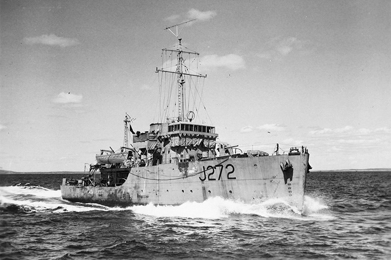 The HMCA Esquimalt was torpedoed by a German submarine and went down off the coast of Nova Scotia on April 16, 1945. Photo courtesy, Department of National Defence, J272.