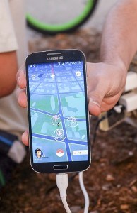Joshua Jones displays his phone screen during Pokemon Go game play on July 17, 2016. On a simulated map of Sarnia, areas of interest within the Pokemon Go environment can be interacted with when the user is within close proximatey to it.