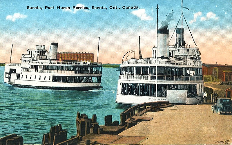 Before the Blue Water Bridge opened people got back and forth to Port Huron on ferries that a did brisk business from Ferry Dock Hill. Dave Burwell Collection, Sarnia Historical Society