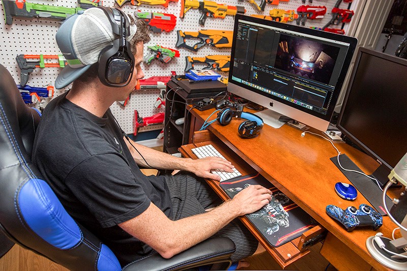Working out of his Sarnia apartment, Aaron Esser produces videos for his YouTube channel. He has more than 400,000 susbscribers and a top video with nearly 30 million views. Troy Shantz