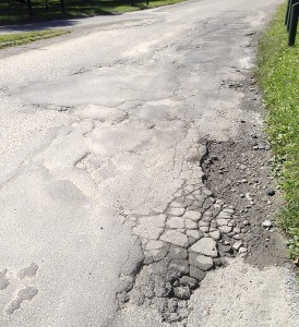 Where's the pothole?  Is this crumbling road shoulder located at: A - Newell Street near Errol Road; B - Indian and Michigan; C - South entrance to Canatara Park; D - Maxwell Street and Copland Road. Send your answer to george.mathewson@thesarniajournal.ca