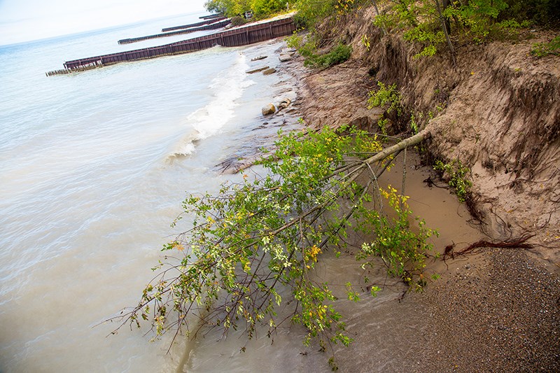 Rising water levels and failing infrastructure are causing the shoreline at Blackwell Beach to erode. Troy Shantz