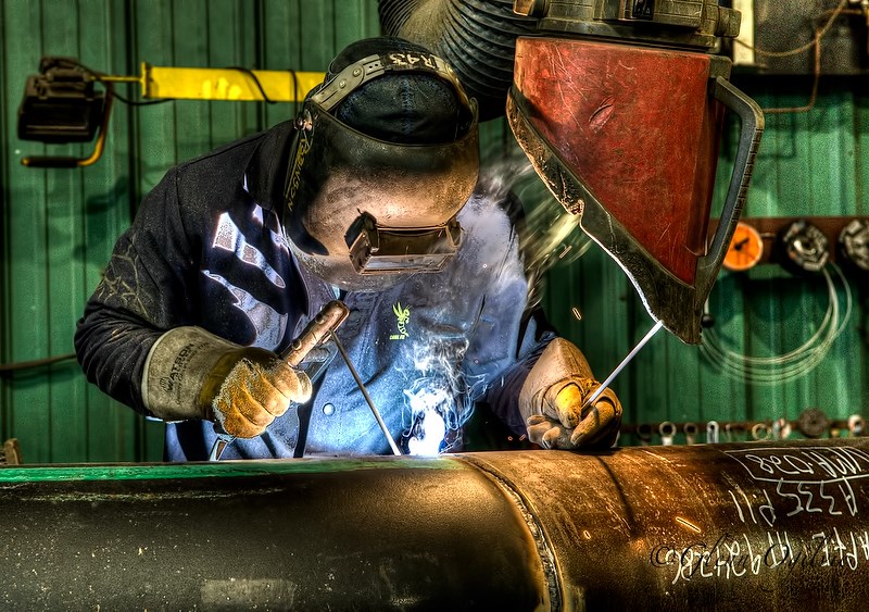 Welding is one of the many skilled trades involved in the local fabricating industry, including this welder at Kel-Gor Limited on Plank Road. Glenn Ogilvie 
