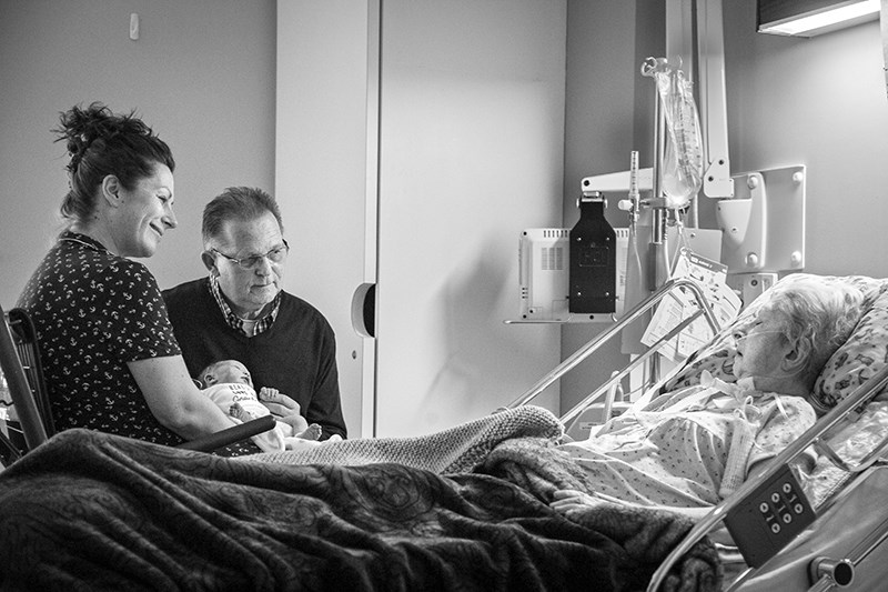 Born just two floors away at Bluewater Health, baby Jordan, a seven-pound, nine-ounce bundle of joy, is introduced to her grandmother in the hospital's palliative care ward, fulfilling the 71-year-old Sarnia woman's final wish.  Troy Shantz