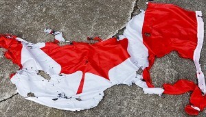 A Canadian flag owned by the Joleun family of Sarnia that was descrated by vandals the night of July 7. Submitted Photo
