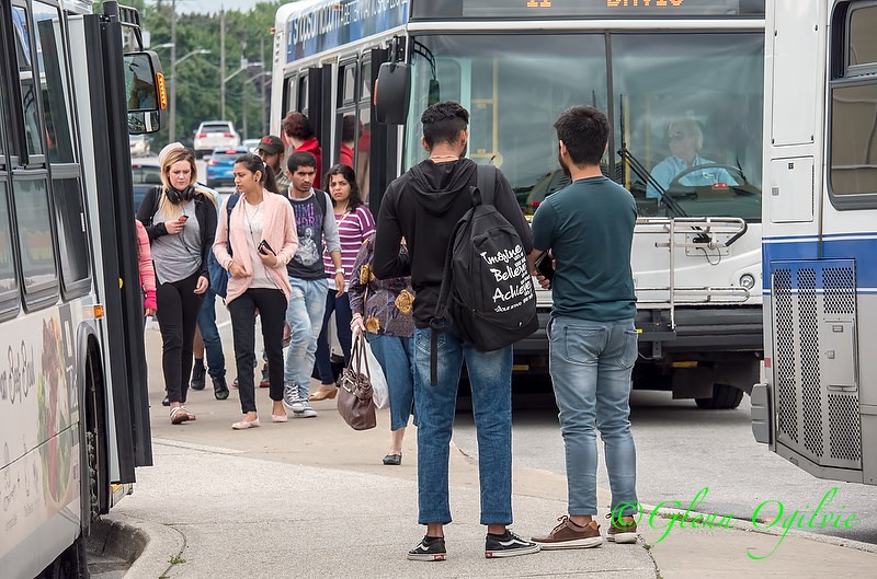 Sarnia Transit riders at the Murphy Road transfer station.