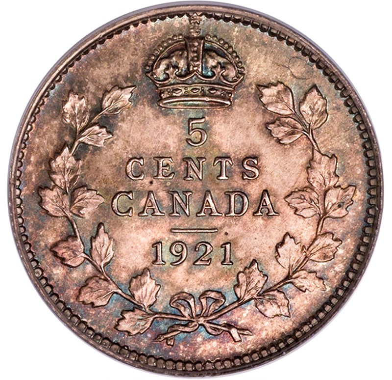 Close-up of a 1921 George V nickle.Credit: Heritage Auctions, HA.com